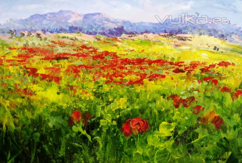 Amapolas en la Tramontana-Obra de Basilio ESCUDERO Serrano en óleo sobre lienzo