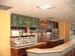 Rotulo  para interior cafeteria estacion de servicio, de estilo pizarra inglesa rotulos cebra