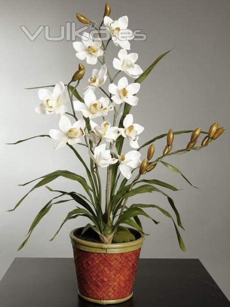 Orquidea artificial de calidad. CIMBIDIUM ARTIFICIAL EN MACETA oasisdecor.com