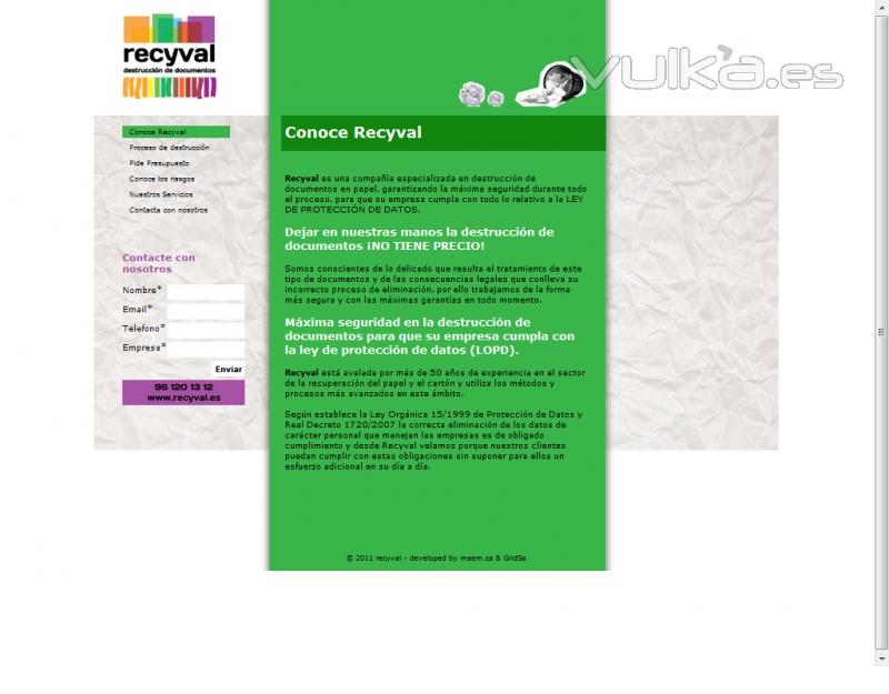 Programacin plantilla WordPress de la web: http://www.recyval.es