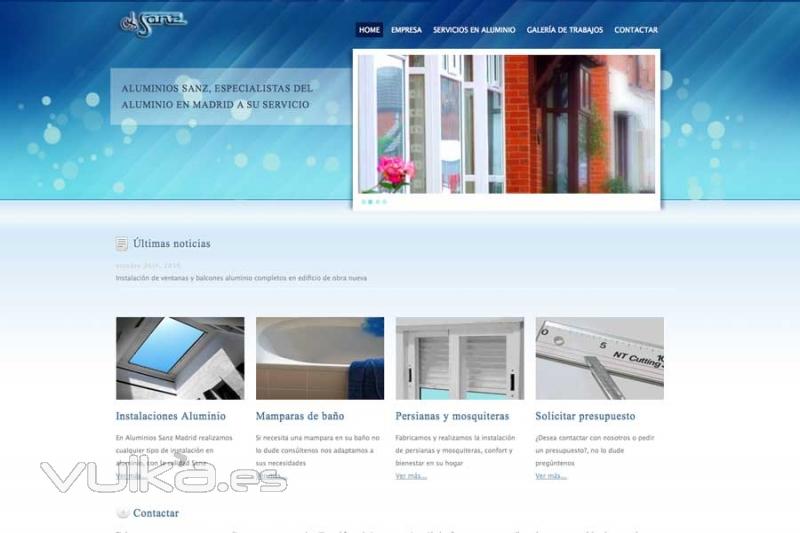 Ejemplo del diseo de pgina web para Aluminios Sanz