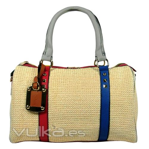 Bolso maletin rafia beige