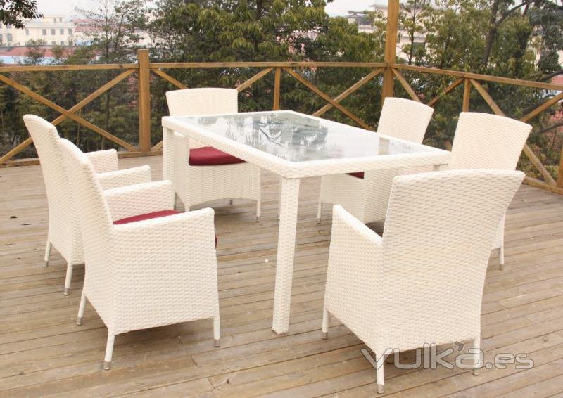 Muebles de jardn, set Bella, ratn blanco, cojn rojo vino 