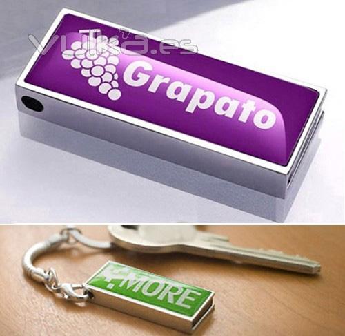 Memoria USB metálica mini. Personalizada con gota de resina. Ref. USBDT3