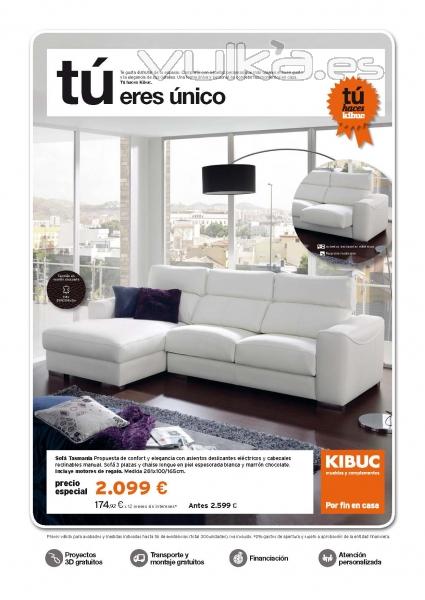 Sofa Chaisse longe Tasmania Piel Blanca y chocolate