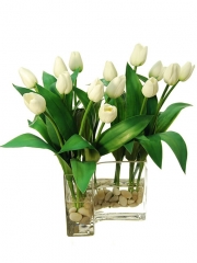 Jarrones flores artificiales. jarron curva tulipanes artificiales con agua simulada oasisdecor.com