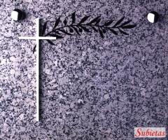 Lapida marmol con cruz  acero y ramo olivera grabado