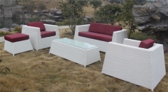 Set cabopino-bl, 2 sillones + sof + ottoman + mesa baja, aluminio y ratn blanco