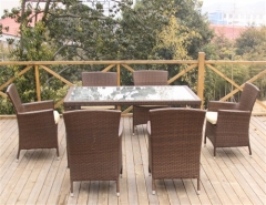 Set costabella-ch, 6 sillones + mesa, aluminio y ratan color chocolate