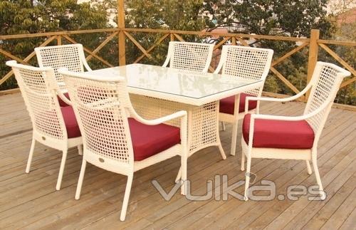 Set GLAMOUR, 6 Sillones + Mesa, aluminio y ratn color blanco