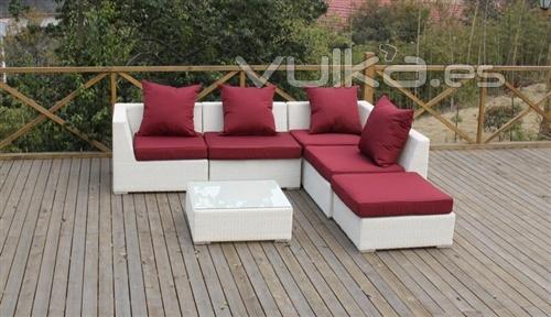 Set modular RIVIERA-BL, 4 mdulos + ottoman + mesa baja, aluminio y ratn blanco