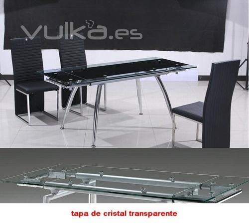 Mesa extensible VESTA-TR, cromada, cristal templado.