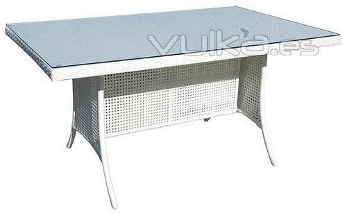 Mesa GLAMOUR, aluminio y ratn color blanco 150x90 cms.