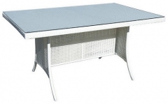 Mesa glamour, aluminio y ratan color blanco 150x90 cms