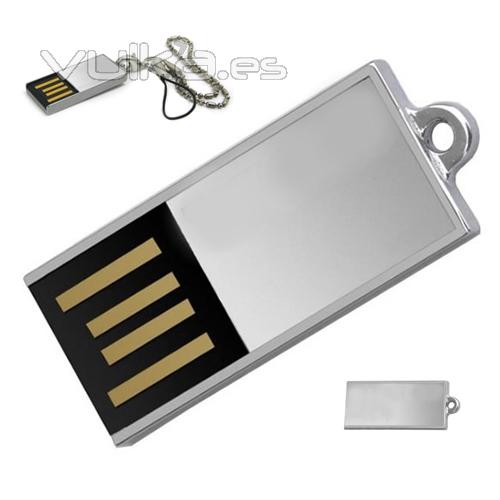 Memoria USB metálica plateada. Disponible desde 1 hasta 16Gb. Ref. USBMET10s
