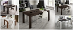 Comedor moderno con variedad de mesas y colores