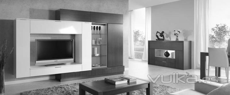 Comedor moderno en blanco, ceniza y con detalle naranja