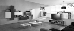 Comedor moderno blanco, ceniza y detalle verde muy atractiva combinacion