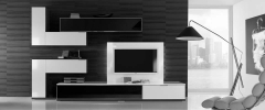 Comedor moderno elegante y sobrio con el contraste del blanco y el negro
