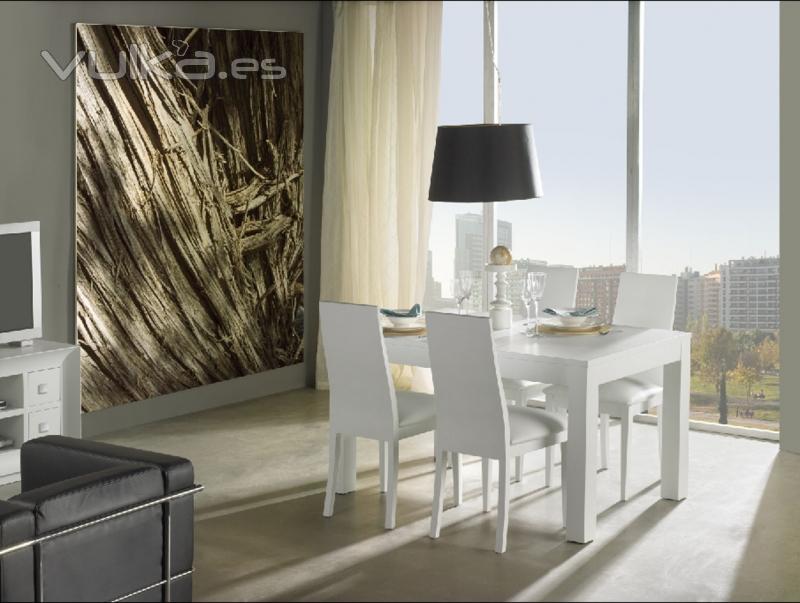 mesa comedor lacada y sillas lacadas con asientos en polipiel,mas posibilidades de acabados