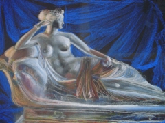Dibujo de raquel, sobre cartulina azul