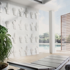 Serie blanco brillo 30x60 cm, pieza cactus, revestimiento paredes de salon