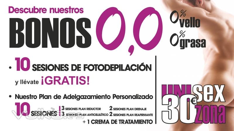 0% Vello 0% Grasa son nuestros bonos para fotodepilacin + tratamiento de regalo