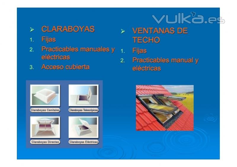 Claraboyas, cpulas, lucernarios, ventanas de techo, ventanas Velux.