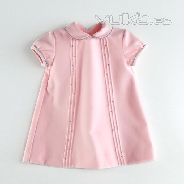 Vestido de terciopelo beb, para invierno. Vestido sencillo, elegante, clasico. Vestido rosa.