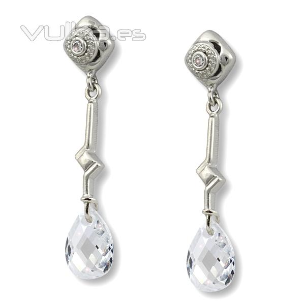 Pendientes plata con circonita briolet, colección Boda IE