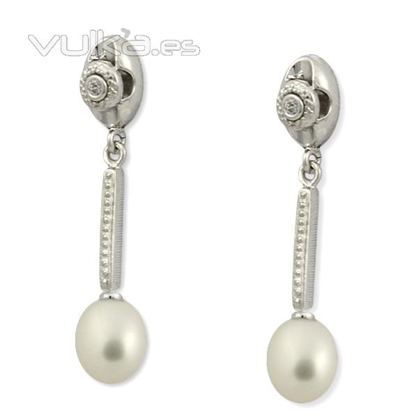 Pendientes plata con perla cultivada, coleccin Boda IE