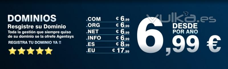 Dominios Web desde 6,99 EUR, 0,99 EUR Agentsys