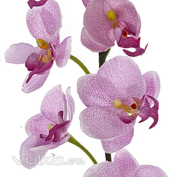 Rama artificial flores orquideas pequeñas lila con hojas en lallimona.com (detalle 2)