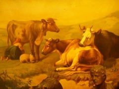 Oleo sobre lienzo, vacas en el prado, firmado diaz del pulgar, circa 1890