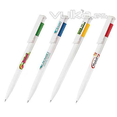 Bolígrafo de plástico con logo 1 color incluido en precio. Ref.AKZBO11