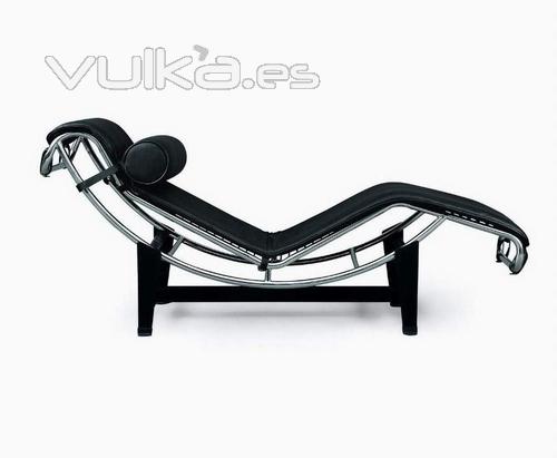 Chaise Loungue Mod. LECOR, diseo, piel negra.