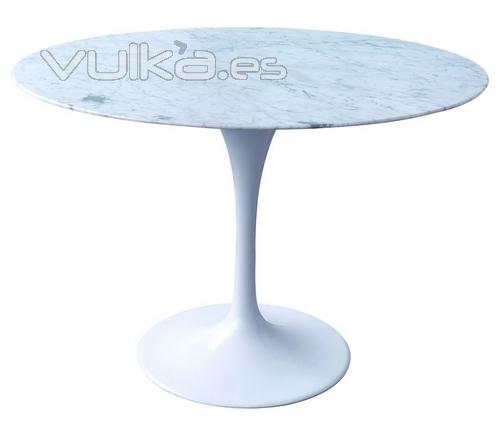 Mesa de diseño Mod.TUL-120RMB, base de aluminio, tapa mármol blanco de 120 cms