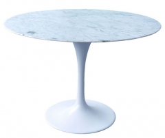 Mesa de diseno modtul-120rmb, base de aluminio, tapa marmol blanco de 120 cms
