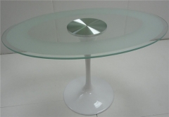 Mesa de diseo mod. tul-442vg, base de aluminio, tapa cristal oval de 120x80 cms.
