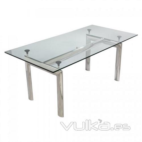 Mesa LECOR-GL225, armazn cromado, cristal templado de 225x85 cms.