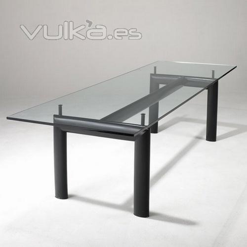 Mesa LECOR-GL225, armazn negro, cristal templado de 225x85 cms.