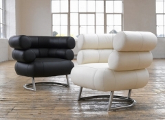 Sillon de diseno mod biben, cromado y similpiel blanca