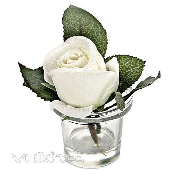 Arreglo floral rosa blanca maceta vidrio en lallimona.com