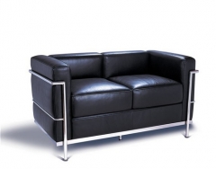 Sofa de diseno, petit, 2 plazas, acero inoxidable, piel negra