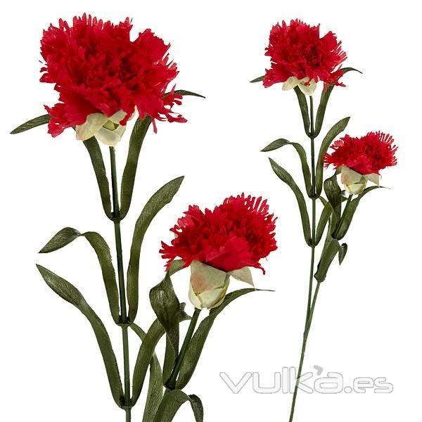 Flor artificial dos claveles rojos con hojas en lallimona.com (detalle 1)