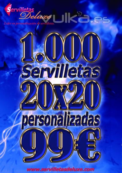 1000 Servilletas calidad superior, tamao 20x20 blancas o negras, personalizadas a 1 tinta por 99EUR