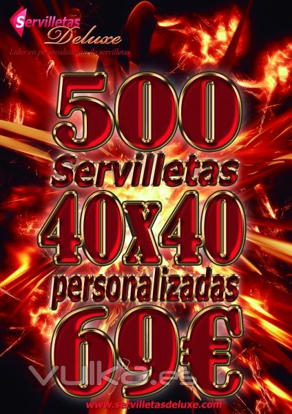 500 Servilletas calidad superior, tamao 40x40 blancas o negras personalizadas a 1 tinta 69EUR