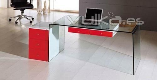 Set de oficina Mod. GALAXY, cristal curvado 150x80 cms + cajoneras.