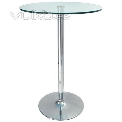 Mesa alta BERNIE, cromada, tapa cristal 60 cms. dim.