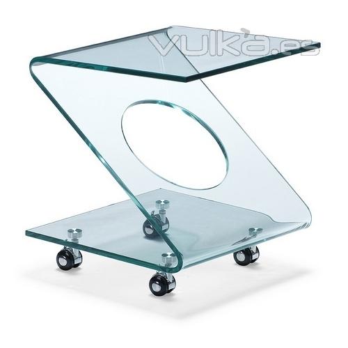 Mesa auxiliar S013, diseo, cristal curvado, ruedas.